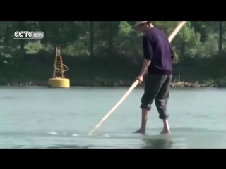 Китаец ежедневно плавает на работу на бамбуковой палке